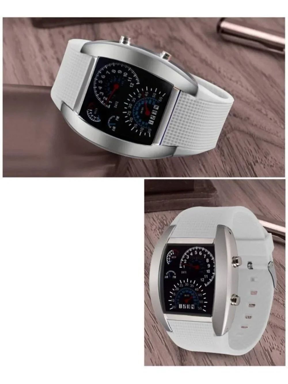 Men's White Analog Quartz Silicone Triangle Dial Iron Cobra LED Digital Watch